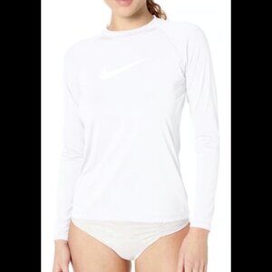 Nike Swoosh Women's S Rashguard Swim Tee Shirt Dri Fit UPF 40+ White NEW